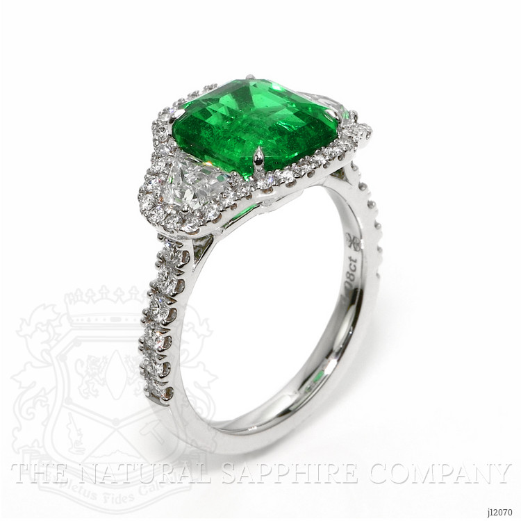 4.08 Ct. Emerald and Natural Diamond Pave Ring, 18K White Gold