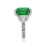 4.08 Ct. Emerald and Natural Diamond Pave Ring, 18K White Gold Image