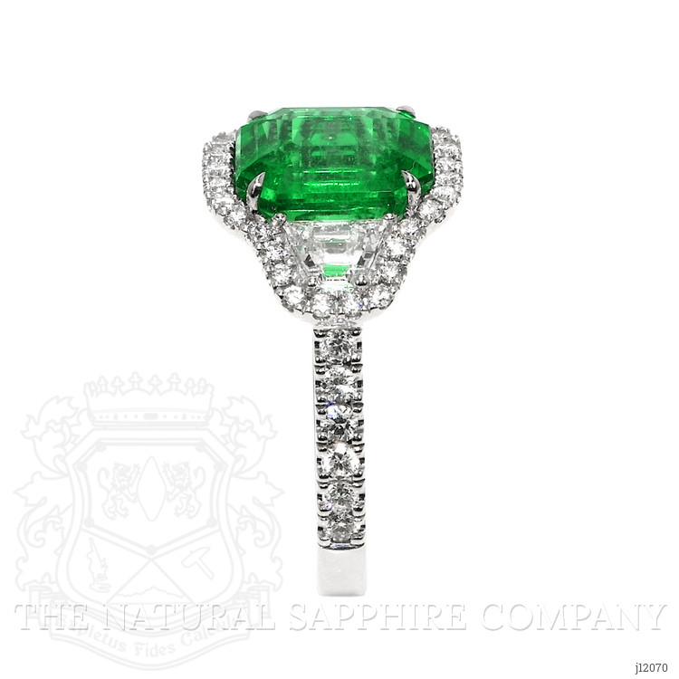 4.08 Ct. Emerald and Natural Diamond Pave Ring, 18K White Gold