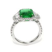 4.08 Ct. Emerald and Natural Diamond Pave Ring, 18K White Gold Image