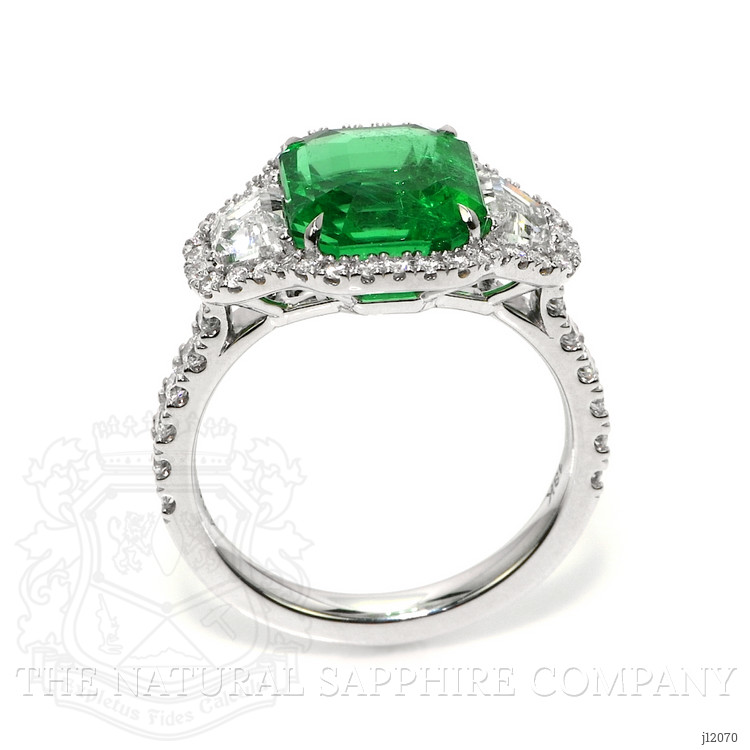 4.08 Ct. Emerald and Natural Diamond Pave Ring, 18K White Gold
