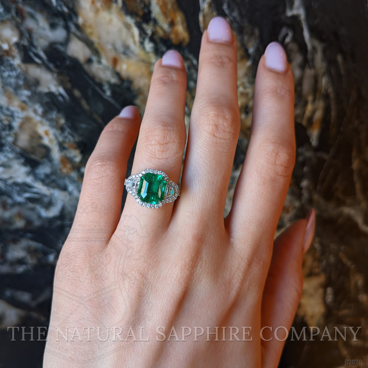 4.08 Ct. Emerald and Natural Diamond Pave Ring, 18K White Gold