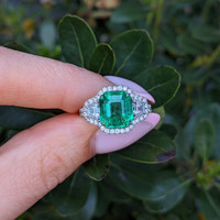 4.08 Ct. Emerald and Natural Diamond Pave Ring, 18K White Gold Life Style