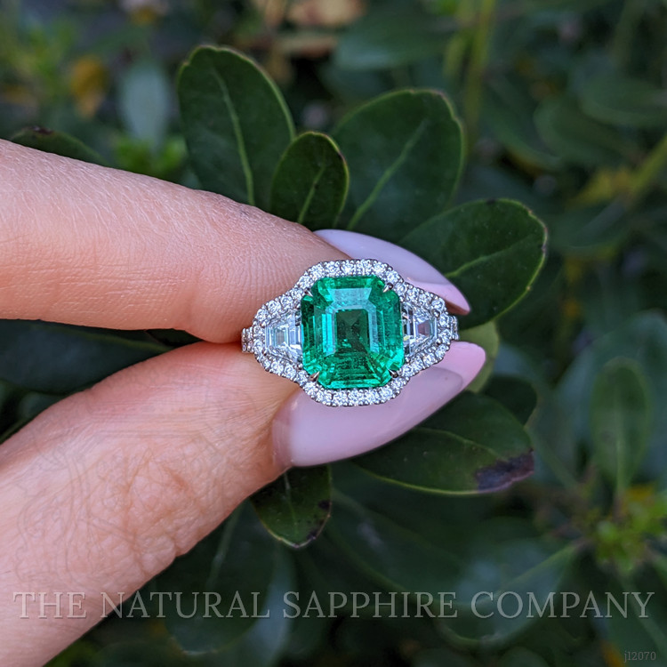 4.08 Ct. Emerald and Natural Diamond Pave Ring, 18K White Gold