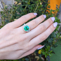 4.08 Ct. Emerald and Natural Diamond Pave Ring, 18K White Gold Life Style