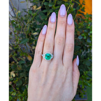 4.08 Ct. Emerald and Natural Diamond Pave Ring, 18K White Gold Life Style