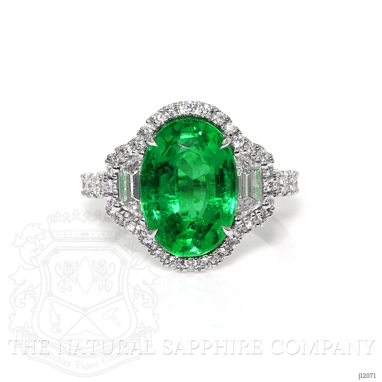 4.66 Ct. Emerald and Natural Diamond Pave Ring, 18K White Gold