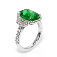 4.66 Ct. Emerald and Natural Diamond Pave Ring, 18K White Gold Image