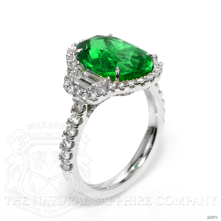 4.66 Ct. Emerald and Natural Diamond Pave Ring, 18K White Gold