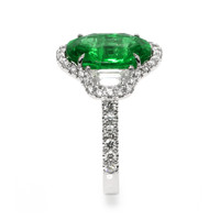 4.66 Ct. Emerald and Natural Diamond Pave Ring, 18K White Gold Image