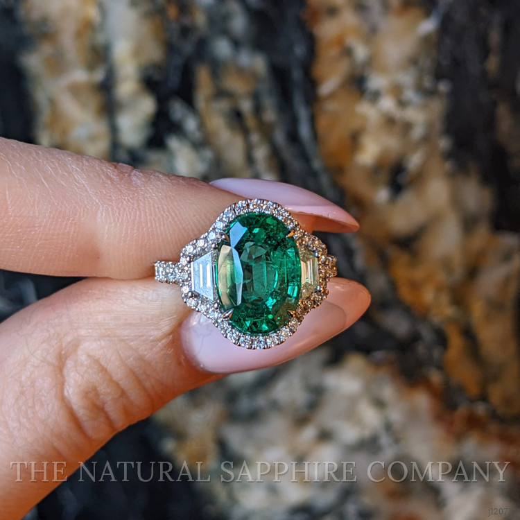 4.66 Ct. Emerald and Natural Diamond Pave Ring, 18K White Gold