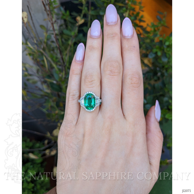 4.66 Ct. Emerald and Natural Diamond Pave Ring, 18K White Gold