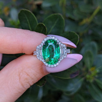 4.66 Ct. Emerald and Natural Diamond Pave Ring, 18K White Gold Life Style