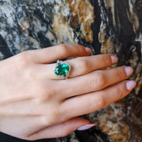 4.66 Ct. Emerald and Natural Diamond Pave Ring, 18K White Gold Life Style
