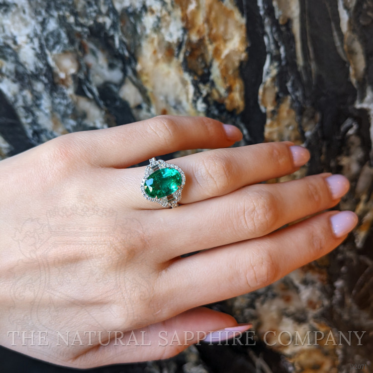 4.66 Ct. Emerald and Natural Diamond Pave Ring, 18K White Gold