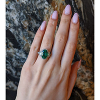 4.66 Ct. Emerald and Natural Diamond Pave Ring, 18K White Gold Life Style