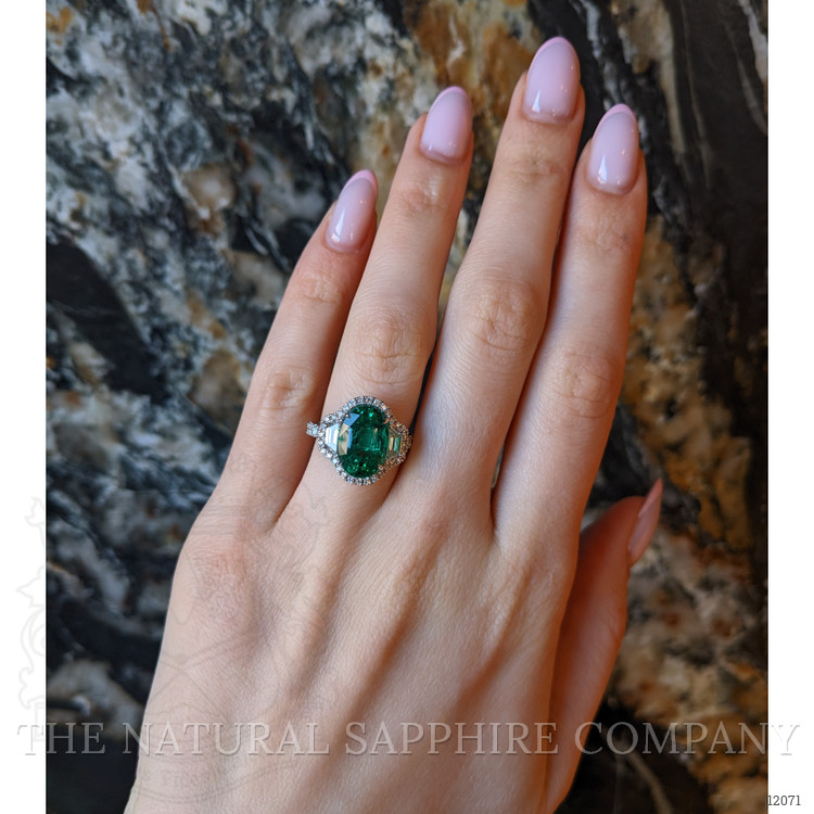 4.66 Ct. Emerald and Natural Diamond Pave Ring, 18K White Gold