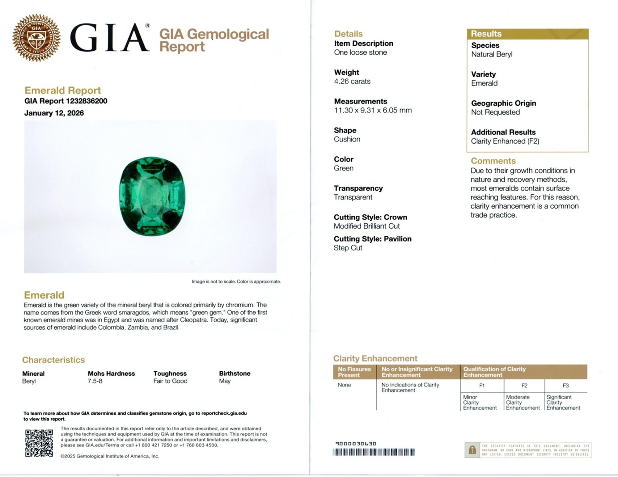 4.26 Ct. Emerald and Natural Diamond Pave Ring, 18K White Gold