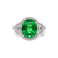 4.26 Ct. Emerald and Natural Diamond Pave Ring, 18K White Gold Video