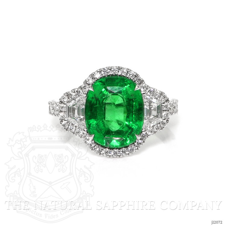 4.26 Ct. Emerald and Natural Diamond Pave Ring, 18K White Gold