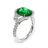 4.26 Ct. Emerald and Natural Diamond Pave Ring, 18K White Gold Image