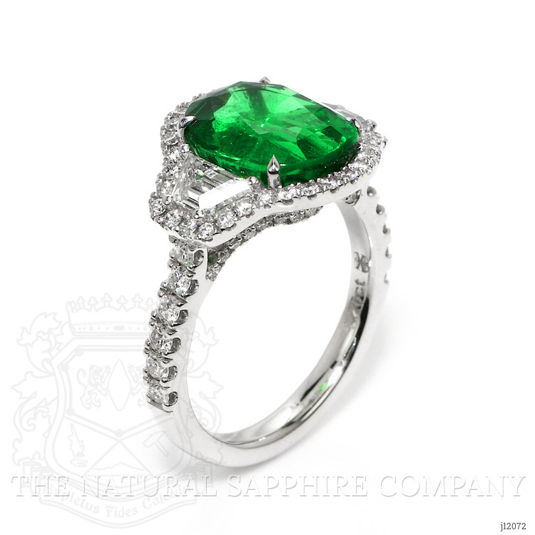 4.26 Ct. Emerald and Natural Diamond Pave Ring, 18K White Gold