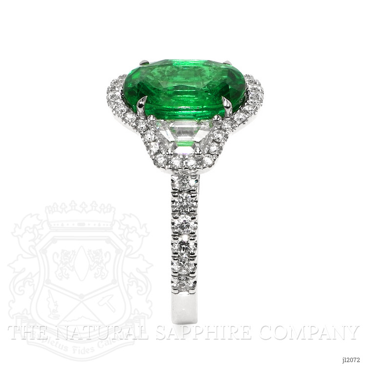 4.26 Ct. Emerald and Natural Diamond Pave Ring, 18K White Gold