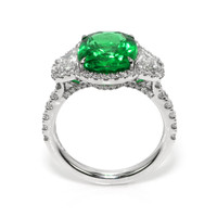 4.26 Ct. Emerald and Natural Diamond Pave Ring, 18K White Gold Image