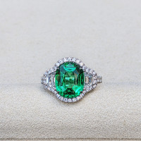 4.26 Ct. Emerald and Natural Diamond Pave Ring, 18K White Gold Life Style