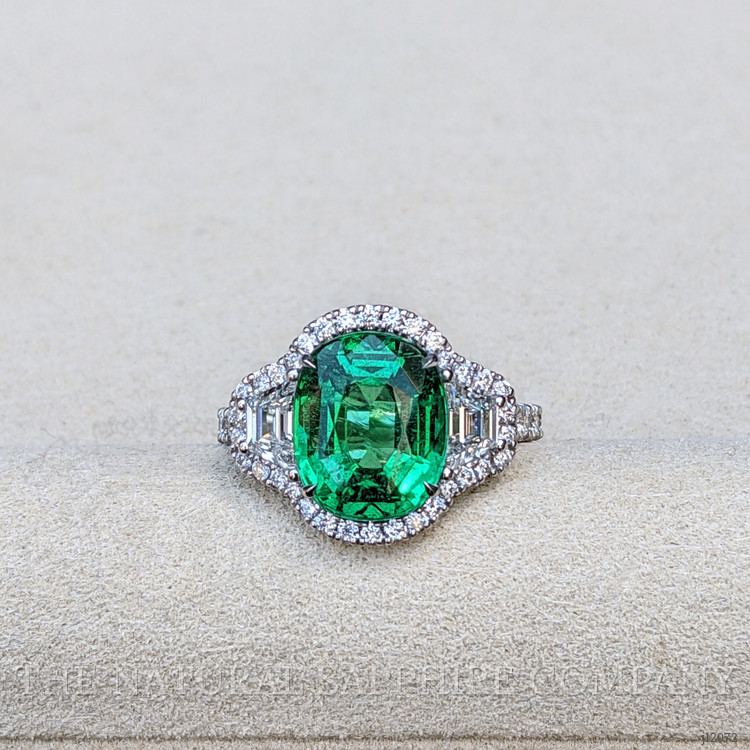 4.26 Ct. Emerald and Natural Diamond Pave Ring, 18K White Gold