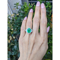 4.26 Ct. Emerald and Natural Diamond Pave Ring, 18K White Gold Life Style
