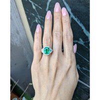 4.26 Ct. Emerald and Natural Diamond Pave Ring, 18K White Gold Life Style