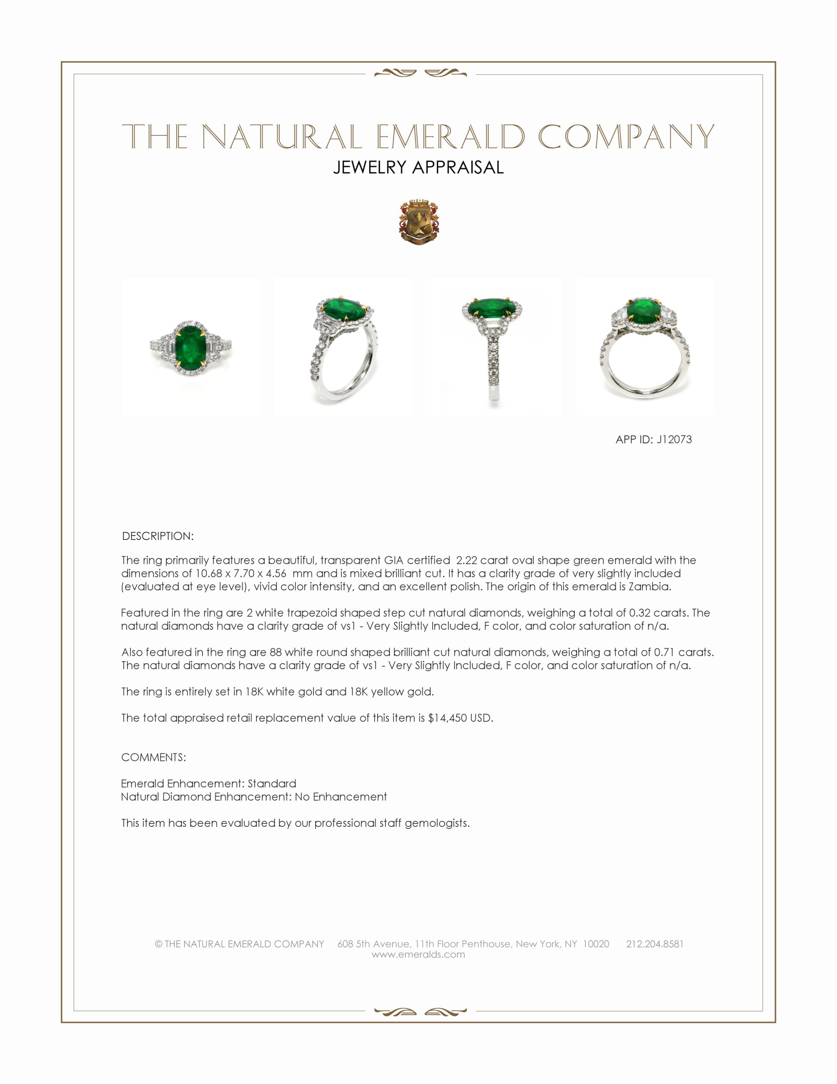 2.22 Ct. Emerald and Natural Diamond Pave Ring, 18K White & Yellow