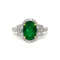 2.22 Ct. Emerald and Natural Diamond Pave Ring, 18K White & Yellow Video