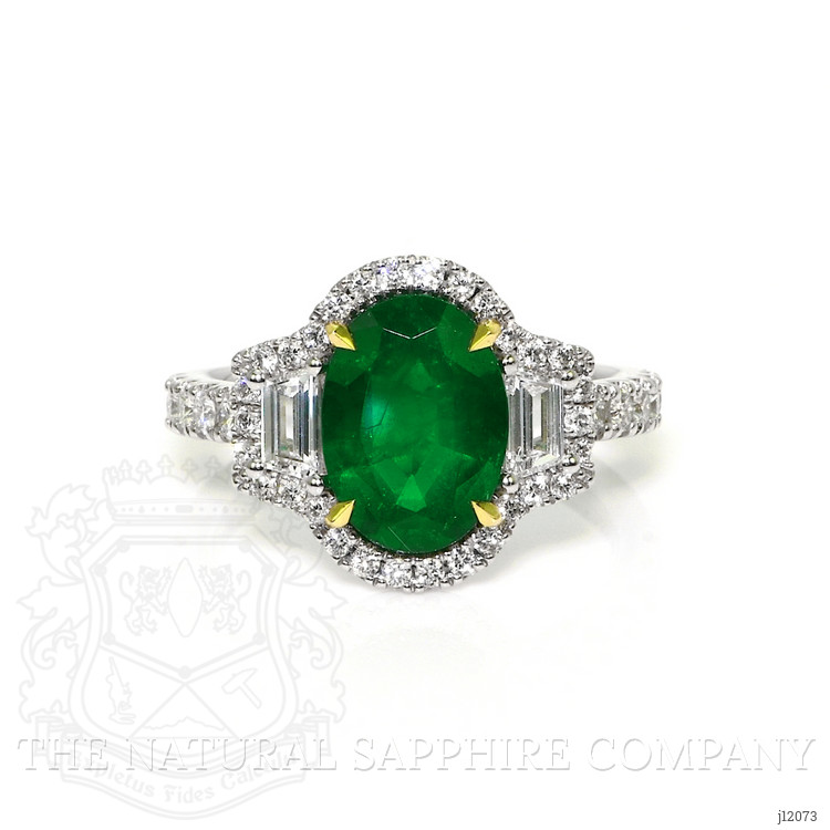 2.22 Ct. Emerald and Natural Diamond Pave Ring, 18K White & Yellow