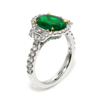 2.22 Ct. Emerald and Natural Diamond Pave Ring, 18K White & Yellow Image