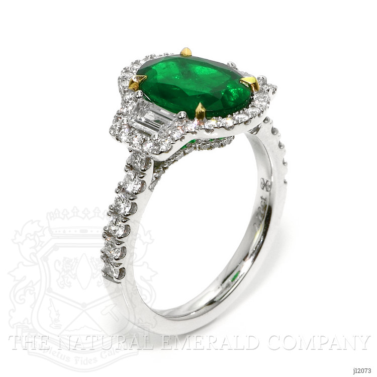 2.22 Ct. Emerald and Natural Diamond Pave Ring, 18K White & Yellow