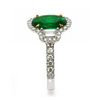2.22 Ct. Emerald and Natural Diamond Pave Ring, 18K White & Yellow Image