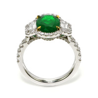 2.22 Ct. Emerald and Natural Diamond Pave Ring, 18K White & Yellow Image