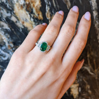 2.22 Ct. Emerald and Natural Diamond Pave Ring, 18K White & Yellow Life Style