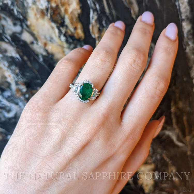2.22 Ct. Emerald and Natural Diamond Pave Ring, 18K White & Yellow