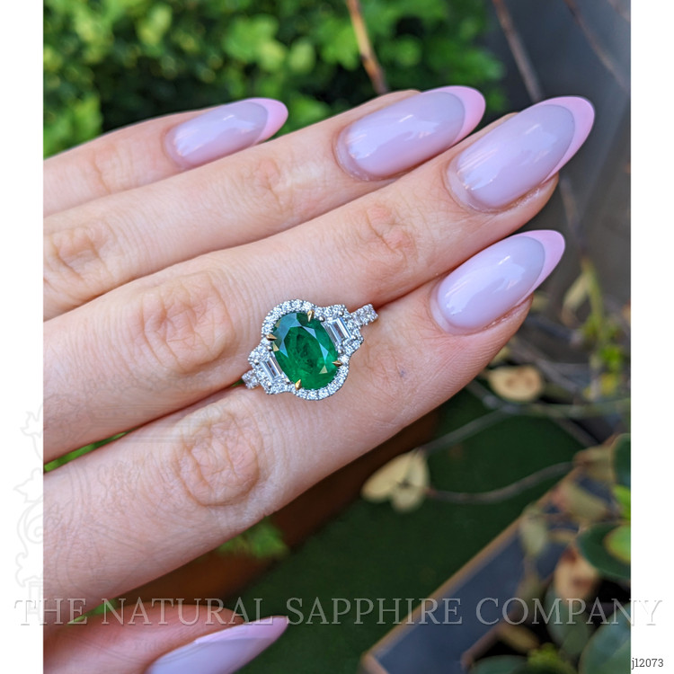 2.22 Ct. Emerald and Natural Diamond Pave Ring, 18K White & Yellow