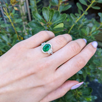 2.22 Ct. Emerald and Natural Diamond Pave Ring, 18K White & Yellow Life Style