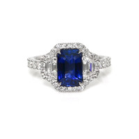2.60 Ct. Blue Sapphire and Natural Diamond Pave Ring, 18K White Gold Video