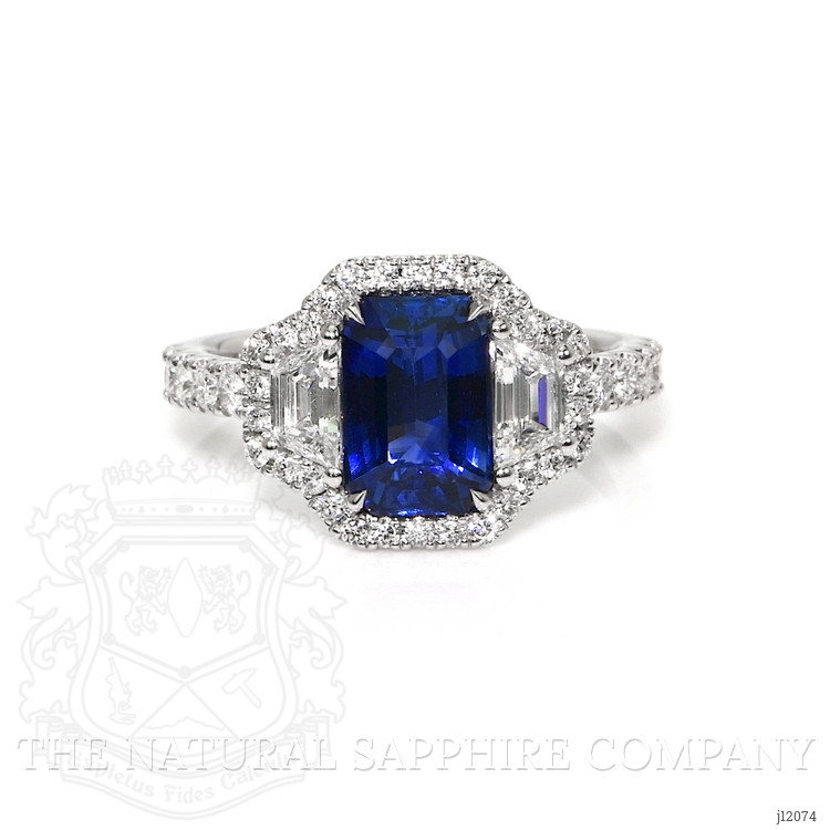 2.60 Ct. Blue Sapphire and Natural Diamond Pave Ring, 18K White Gold