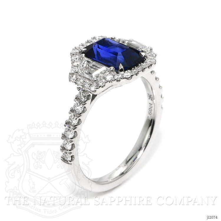 2.60 Ct. Blue Sapphire and Natural Diamond Pave Ring, 18K White Gold