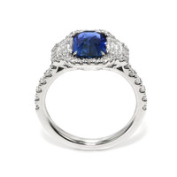 2.60 Ct. Blue Sapphire and Natural Diamond Pave Ring, 18K White Gold Image