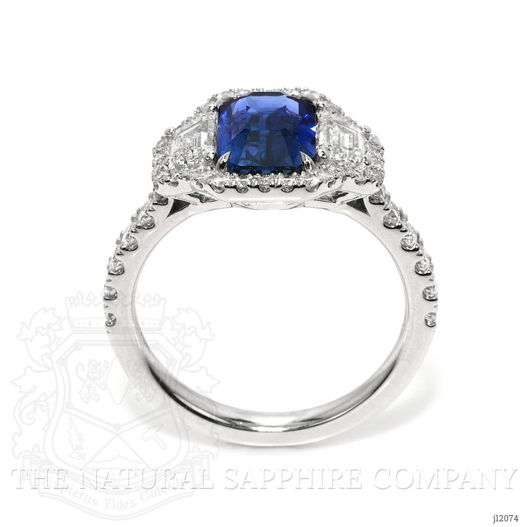 2.60 Ct. Blue Sapphire and Natural Diamond Pave Ring, 18K White Gold