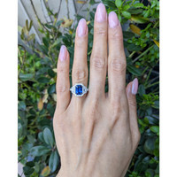 2.60 Ct. Blue Sapphire and Natural Diamond Pave Ring, 18K White Gold Life Style