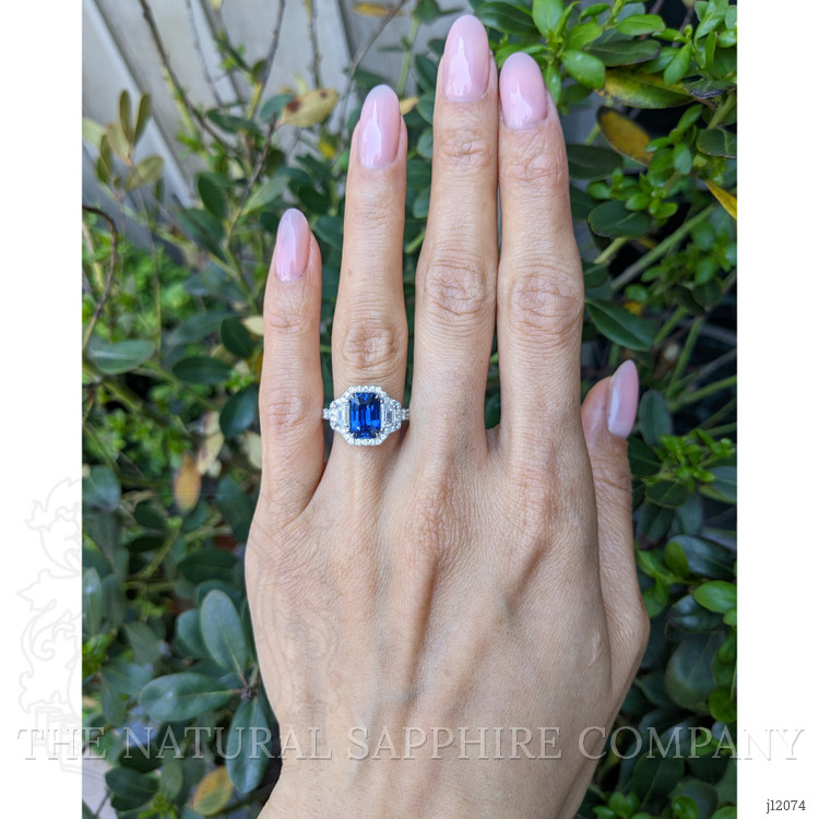 2.60 Ct. Blue Sapphire and Natural Diamond Pave Ring, 18K White Gold